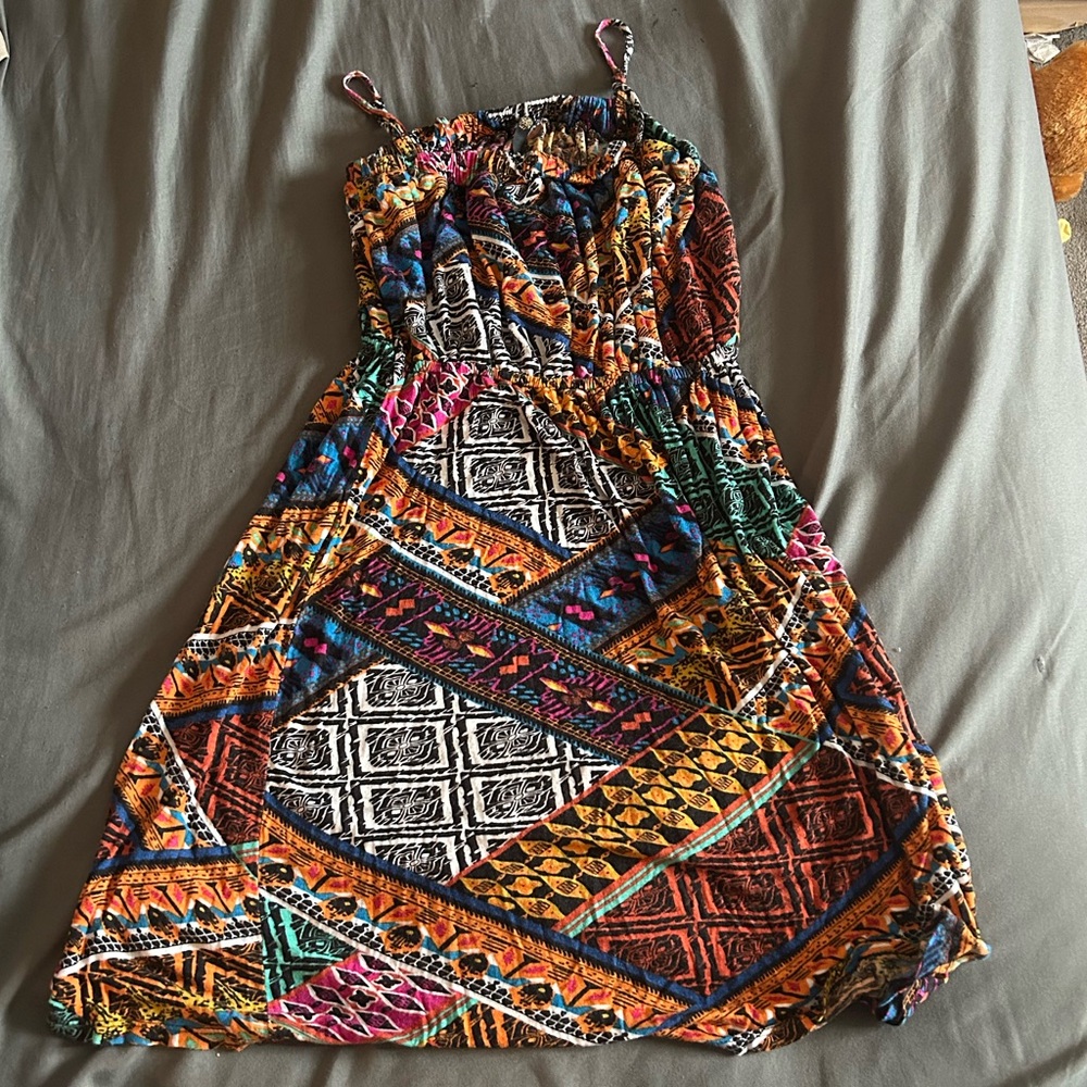 multicoloured patterned mini dress. size wmns large